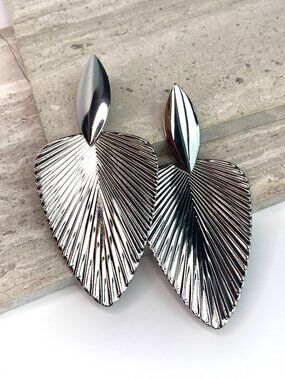NEW~ Anthropologie Large Silver Leaf Dangle Earrings